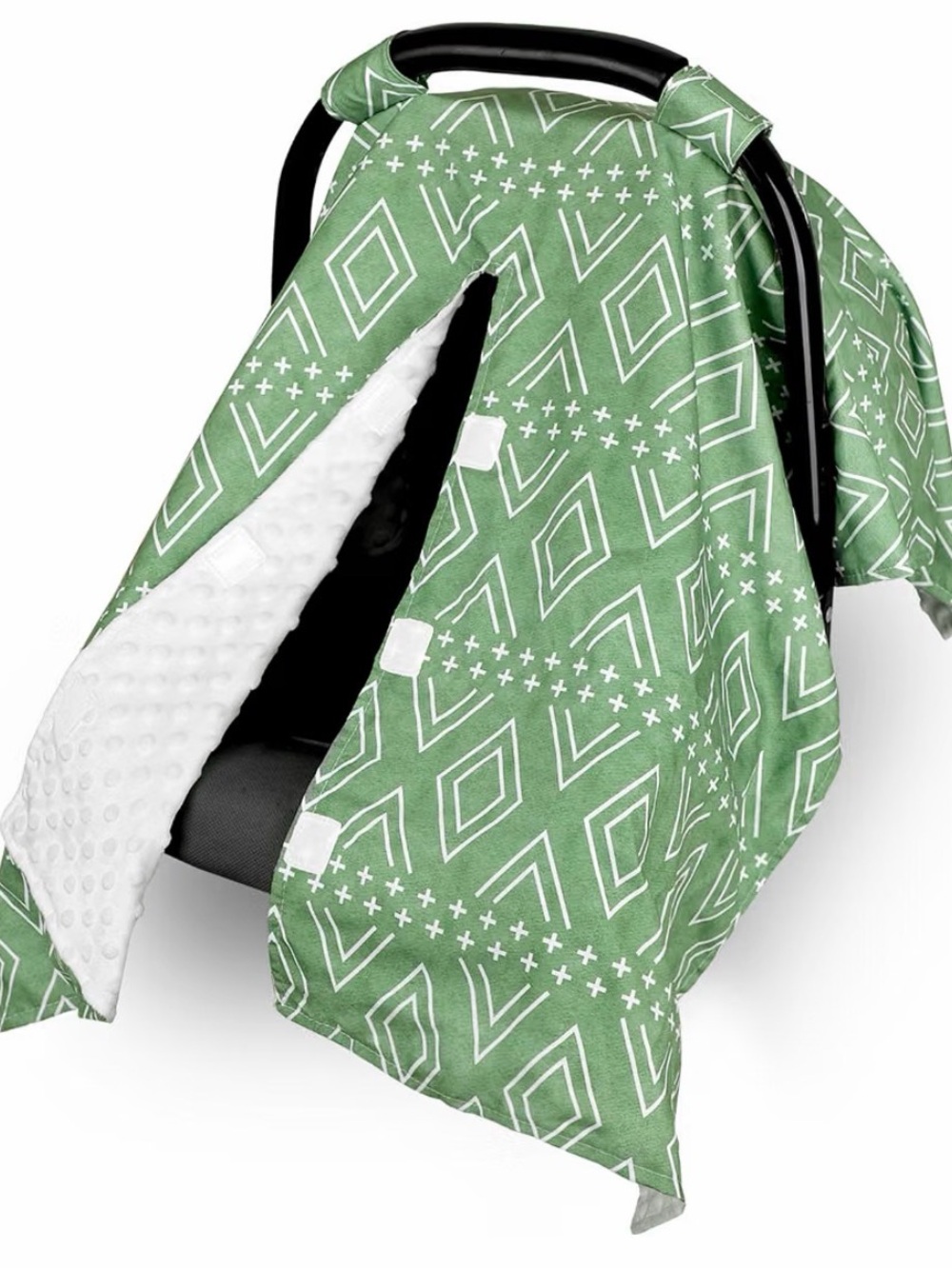Green and white geometric car seat canopy